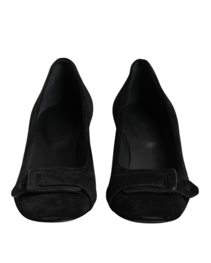 DEL CARLO Black Suede Leather Slip On High Heels Pump Shoes