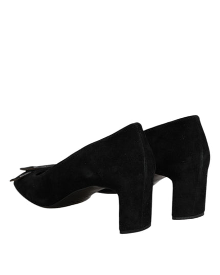 DEL CARLO Black Suede Leather Slip On High Heels Pump Shoes