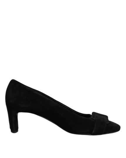 DEL CARLO Black Suede Leather Slip On High Heels Pump Shoes