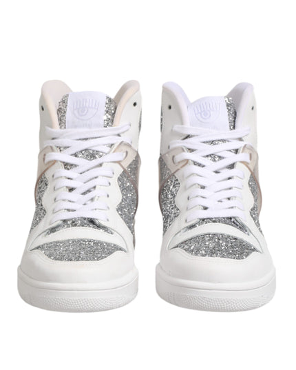 Chiara Ferragni White Silver High Top Women Sneakers Shoes
