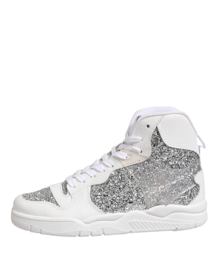 Chiara Ferragni White Silver High Top Women Sneakers Shoes