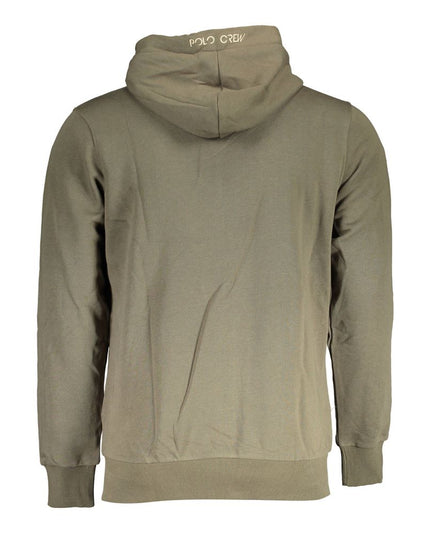 La Martina Green Cotton Men Sweater with Hood and Zip Pockets