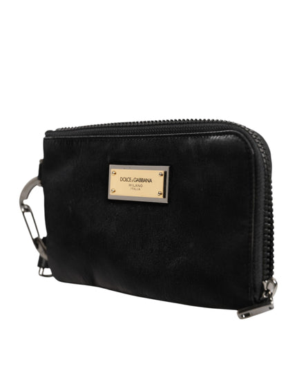 Dolce & Gabbana Black Nylon Logo Plaque Keyring Pouch Clutch Bag