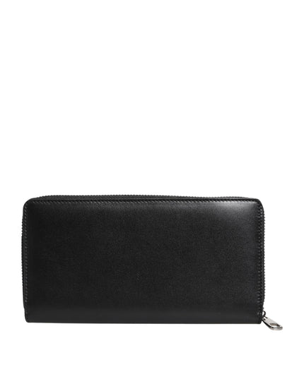 Dolce & Gabbana Black Leather Logo Plaque Zip Around Continental Wallet