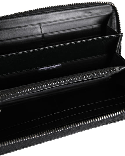 Dolce & Gabbana Black Leather Logo Plaque Zip Around Continental Wallet