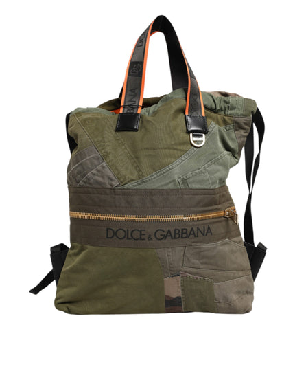 Dolce & Gabbana Military Green Patchwork Rucksack Backpack Bag