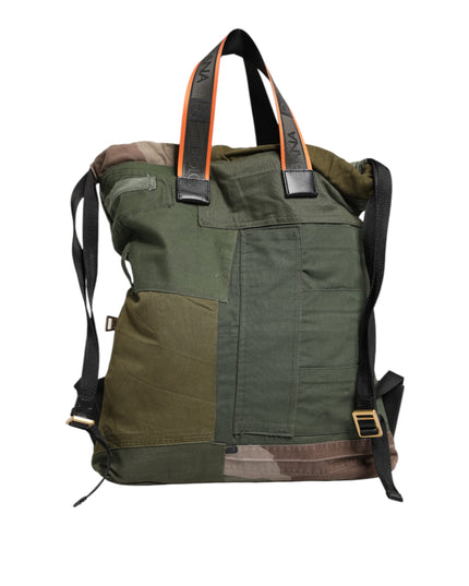 Dolce & Gabbana Military Green Patchwork Rucksack Backpack Bag