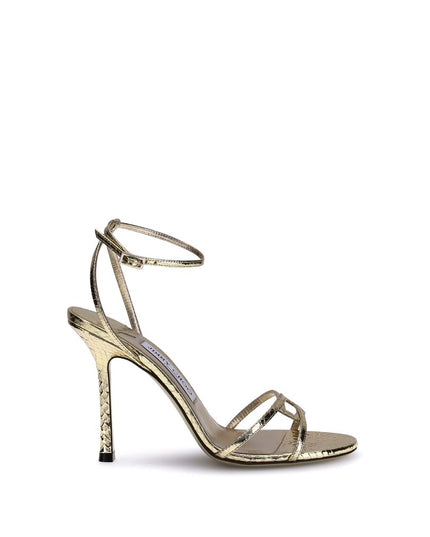 Jimmy Choo Gold Calf Leather Bos Taurus Stiletto Heel Sandals