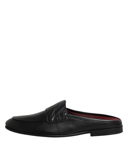 Dolce & Gabbana Black Calfskin Leather Slip On Loafers Shoes