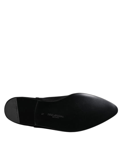 Dolce & Gabbana Black Velvet Embellished Loafer Slip On Shoes