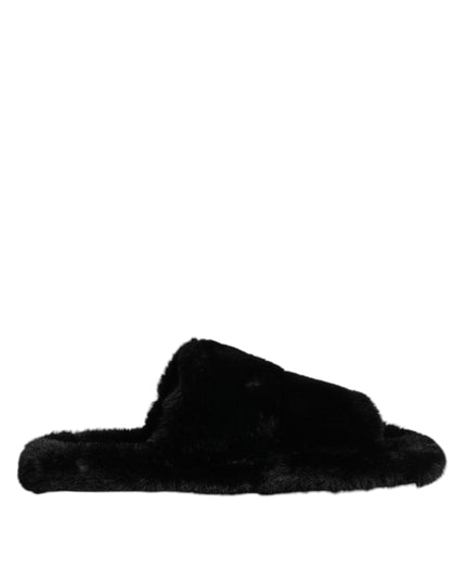 Dolce & Gabbana Black Polyester Velvet Slides Slipper Shoes