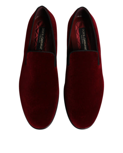 Dolce & Gabbana Red Cotton Velvet Slip On Loafers Formal Shoes