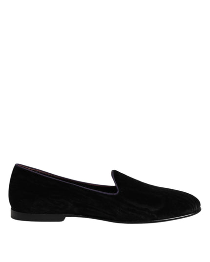 Dolce & Gabbana Black DG Crown Embroidery Loafers Slip On Shoes
