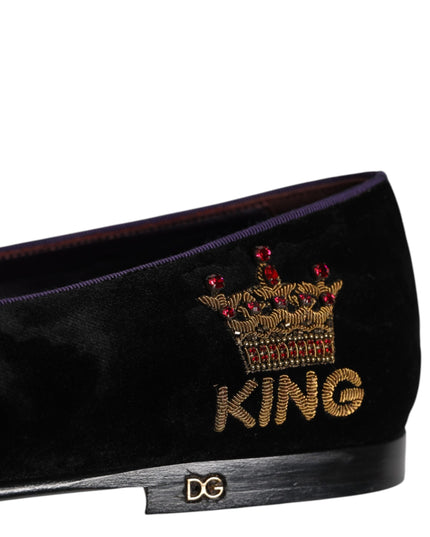Dolce & Gabbana Black DG Crown Embroidery Loafers Slip On Shoes
