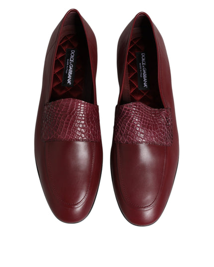 Dolce & Gabbana Burgundy Calfskin Leather Formal Slip On Shoes