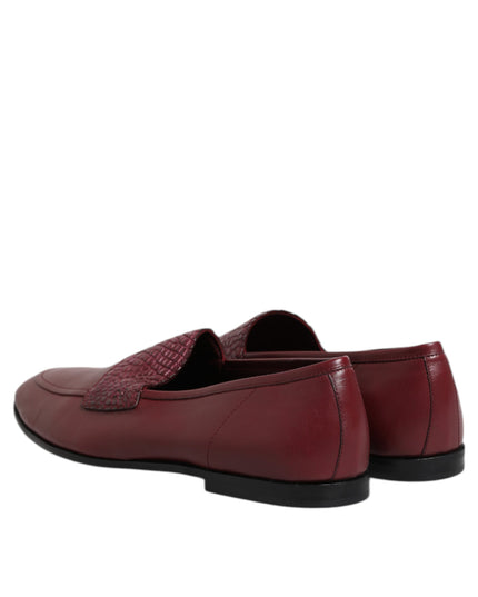 Dolce & Gabbana Burgundy Calfskin Leather Formal Slip On Shoes