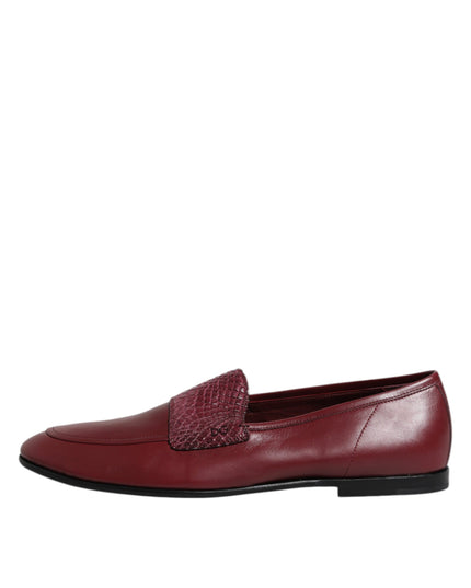 Dolce & Gabbana Burgundy Calfskin Leather Formal Slip On Shoes
