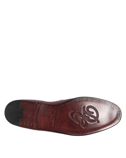 Dolce & Gabbana Burgundy Calfskin Leather Formal Slip On Shoes