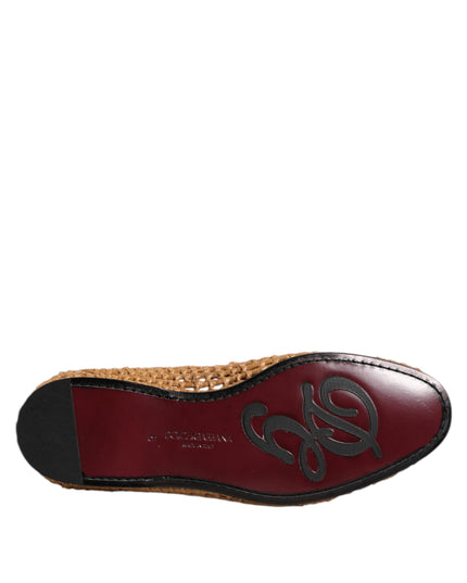 Dolce & Gabbana Brown Woven Raffia Slip On Loafers Shoes