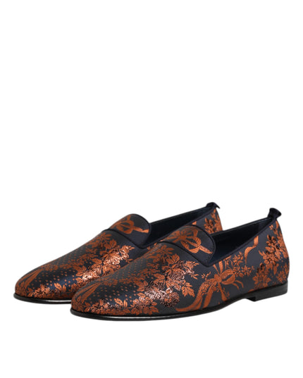 Dolce & Gabbana Black Jacquard Polyester Slip On Loafers Shoes