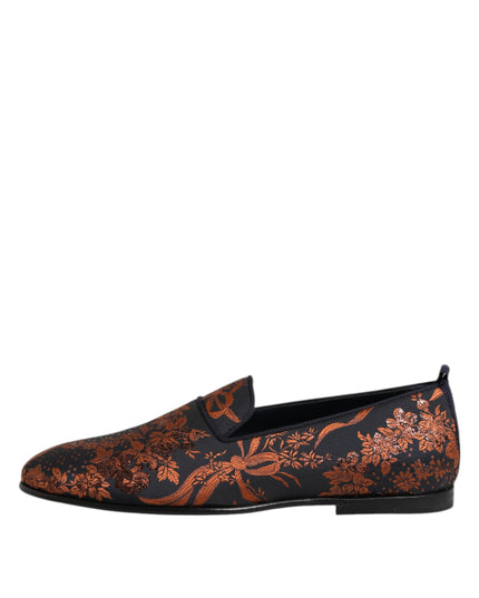 Dolce & Gabbana Black Jacquard Polyester Slip On Loafers Shoes