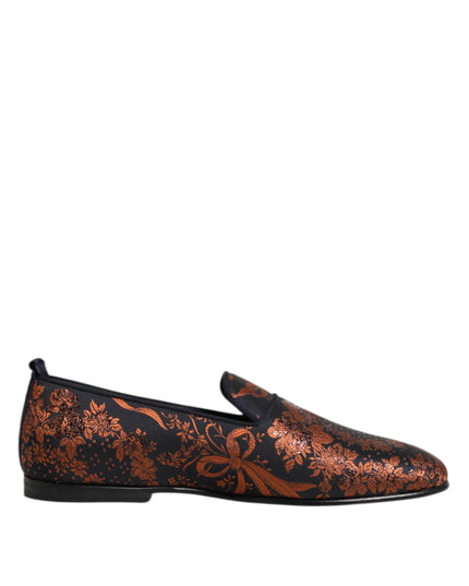 Dolce & Gabbana Black Jacquard Polyester Slip On Loafers Shoes