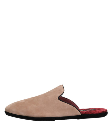Dolce & Gabbana Beige Capra Suede Slides Flat Slipper Shoes