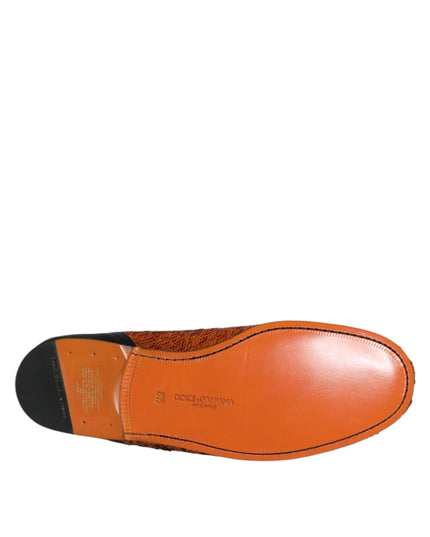 Dolce & Gabbana Orange Sequin Embellished Men Loafers Shoes