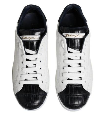 Dolce & Gabbana White Black Leather Portofino Sneaker Shoes