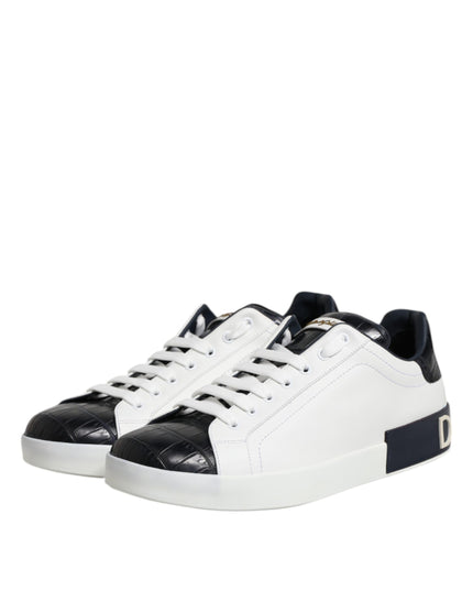 Dolce & Gabbana White Black Leather Portofino Sneaker Shoes