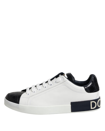 Dolce & Gabbana White Black Leather Portofino Sneaker Shoes