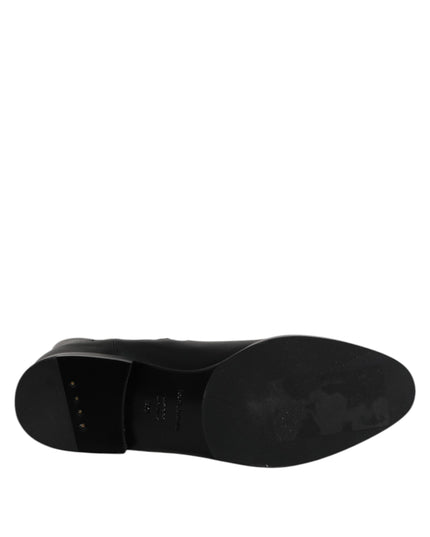 Dolce & Gabbana Black Leather Flats Logo Short Boots Shoes