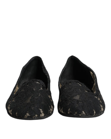 Dolce & Gabbana Black Taormina Lace Slip On Flats Shoes
