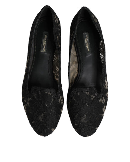 Dolce & Gabbana Black Taormina Lace Slip On Flats Shoes