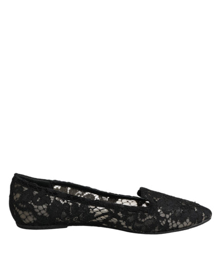 Dolce & Gabbana Black Taormina Lace Slip On Flats Shoes