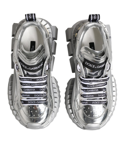 Dolce & Gabbana Silver Leather Super Queen Sneakers Shoes