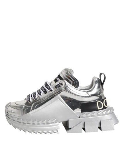 Dolce & Gabbana Silver Leather Super Queen Sneakers Shoes
