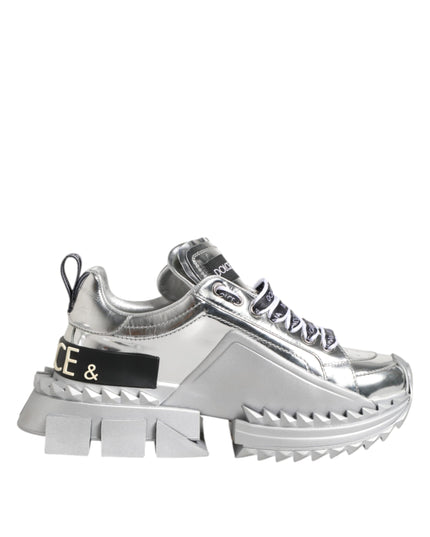 Dolce & Gabbana Silver Leather Super Queen Sneakers Shoes