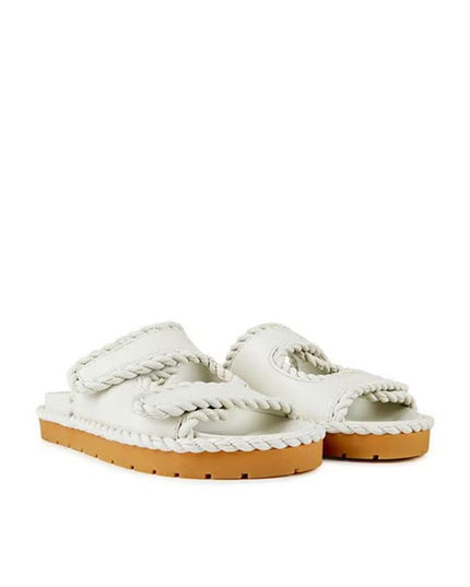 Bottega Veneta White Lamb Leather Flat Sandals