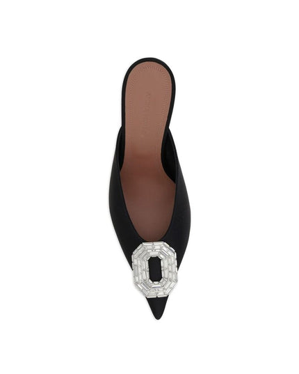 Amina Muaddi Black Silk Mules
