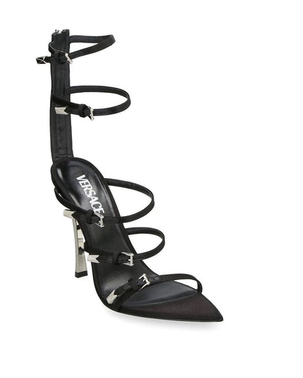 Versace Black Calfskin Stiletto Heel Sandals