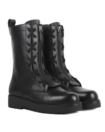 Valentino Garavani Black Calfskin Lace-Up Boots