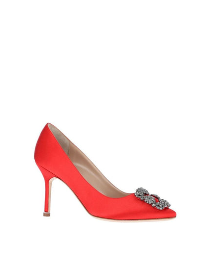 Manolo Blahnik Red Silk High Heel Pumps