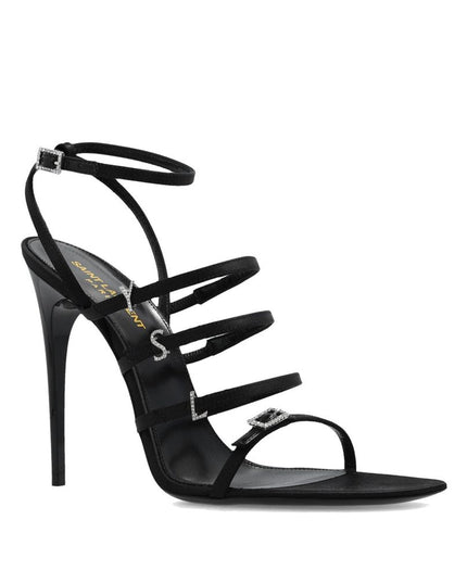 Saint Laurent Black Silk Stiletto Heel Sandals