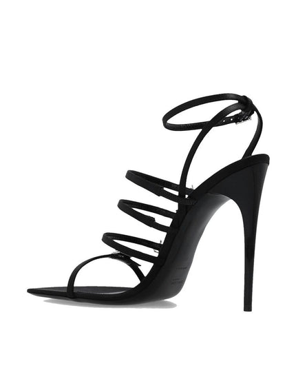 Saint Laurent Black Silk Stiletto Heel Sandals