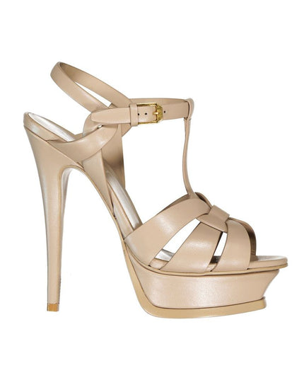 Saint Laurent Beige Calfskin Stiletto Heel Sandals