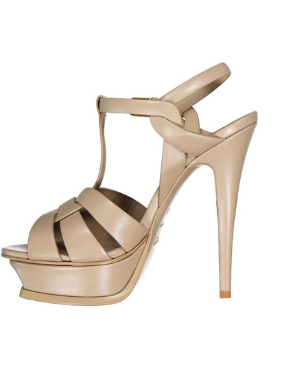 Saint Laurent Beige Calfskin Stiletto Heel Sandals