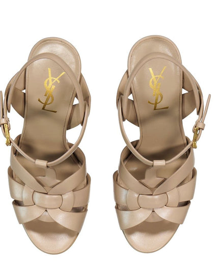 Saint Laurent Beige Calfskin Stiletto Heel Sandals