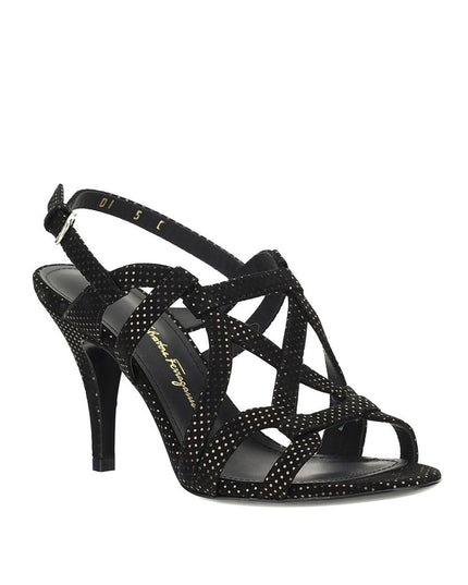 Salvatore Ferragamo Black Leather Stiletto Heel Sandals