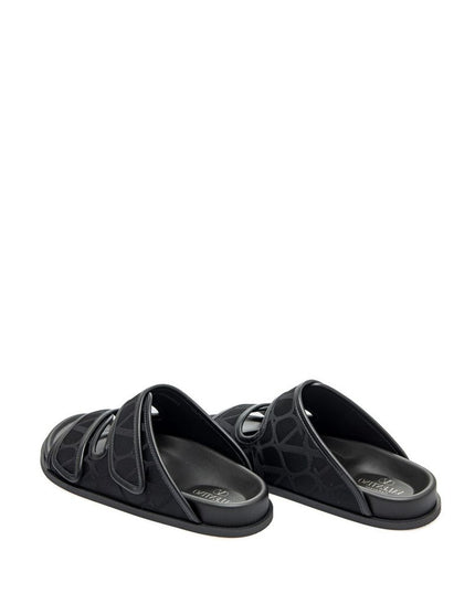 Valentino Garavani Black Fabric Flat Sandals